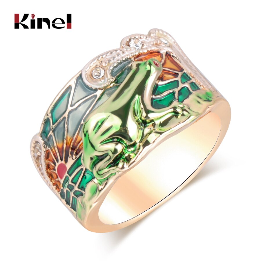 Kinel Hot Animal Jewelry Frog Rings Fashion Green Enamel Wide Ring For Woman Party Crystal Gold Color Vintage Jewelry 2019 New Kinel Hot Animal Jewelry Frog Rings Fashion Green Enamel Wide Ring For Woman Party Crystal Gold Color Vintage Jewelry 2019 New