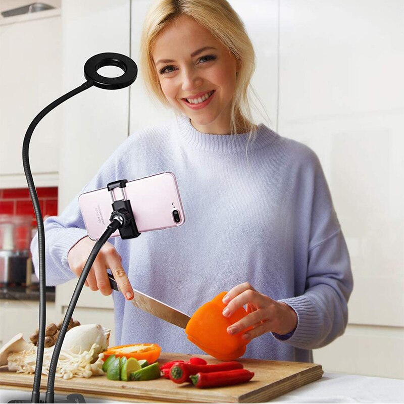 Flexible Desk Mobile Phone Holder Monopod Mount Bracket with LED Ring Flash Light Lamp Tabletop Stand Tripods for Video Bloggers Flexible Desk Mobile Phone Holder Monopod Mount Bracket with LED Ring Flash Light Lamp Tabletop Stand Tripods for Video Bloggers