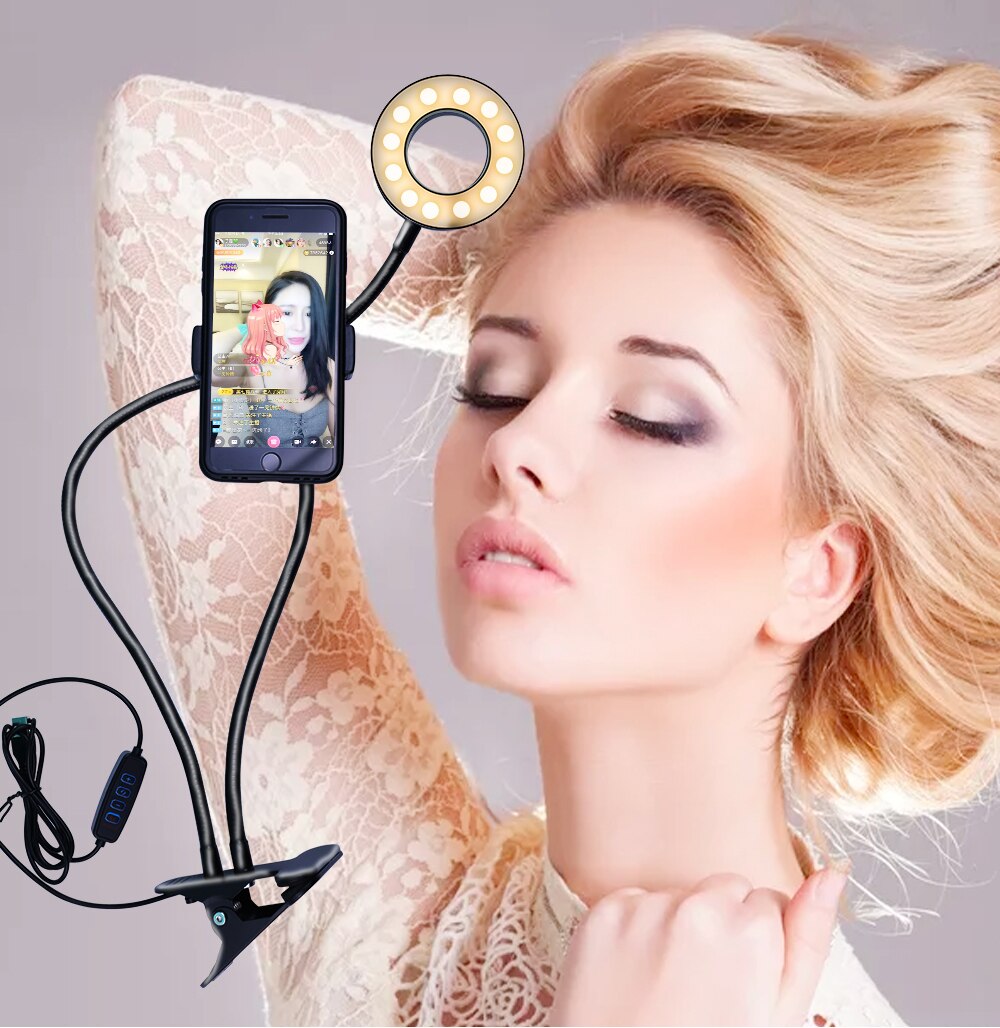 Universal Selfie Ring Light with Flexible Mobile Phone Holder Lazy Bracket Desk Lamp LED Light for Live Stream Office Kitchen Universal Selfie Ring Light with Flexible Mobile Phone Holder Lazy Bracket Desk Lamp LED Light for Live Stream Office Kitchen