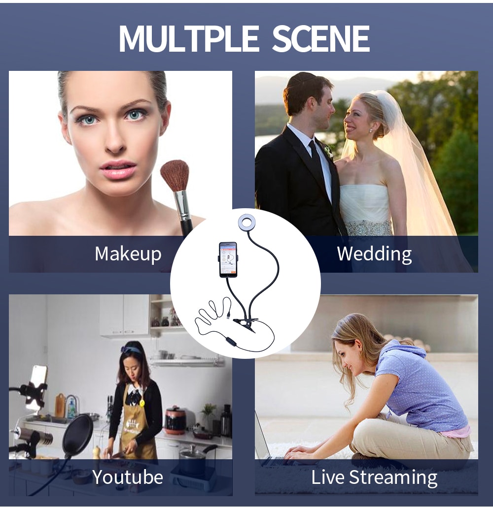 Universal Selfie Ring Light with Flexible Mobile Phone Holder Lazy Bracket Desk Lamp LED Light for Live Stream Office Kitchen Universal Selfie Ring Light with Flexible Mobile Phone Holder Lazy Bracket Desk Lamp LED Light for Live Stream Office Kitchen