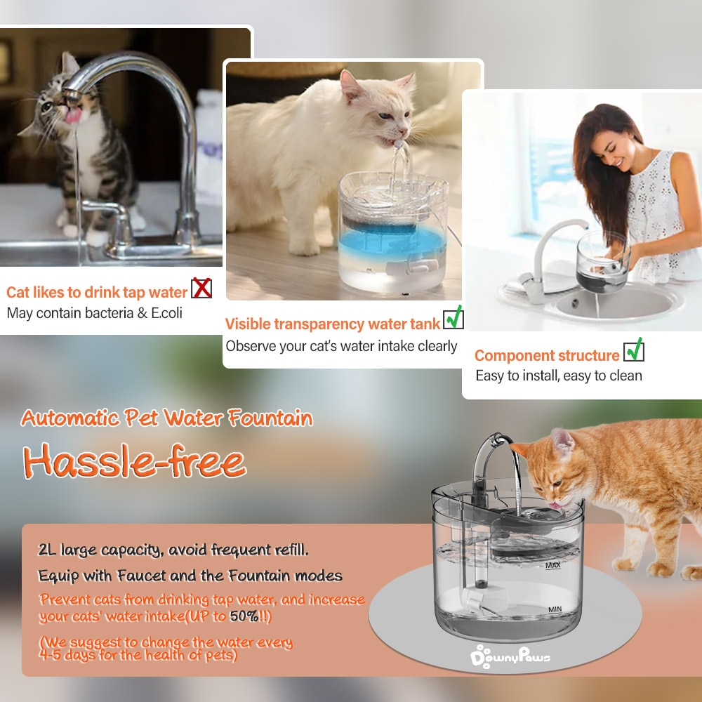 2L Automatic Cat Water Fountain With Faucet Dog Water Dispenser Transparent Drinker Pet Drinking Feeder 2 Filters, Motion Sensor 2L Automatic Cat Water Fountain With Faucet Dog Water Dispenser Transparent Drinker Pet Drinking Feeder 2 Filters, Motion Sensor